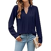 Blooming Jelly Women's Dressy Casual Blouses Business Work Tops Long Sleeve V Neck Pleated Shirts 2026 Fall Outfits