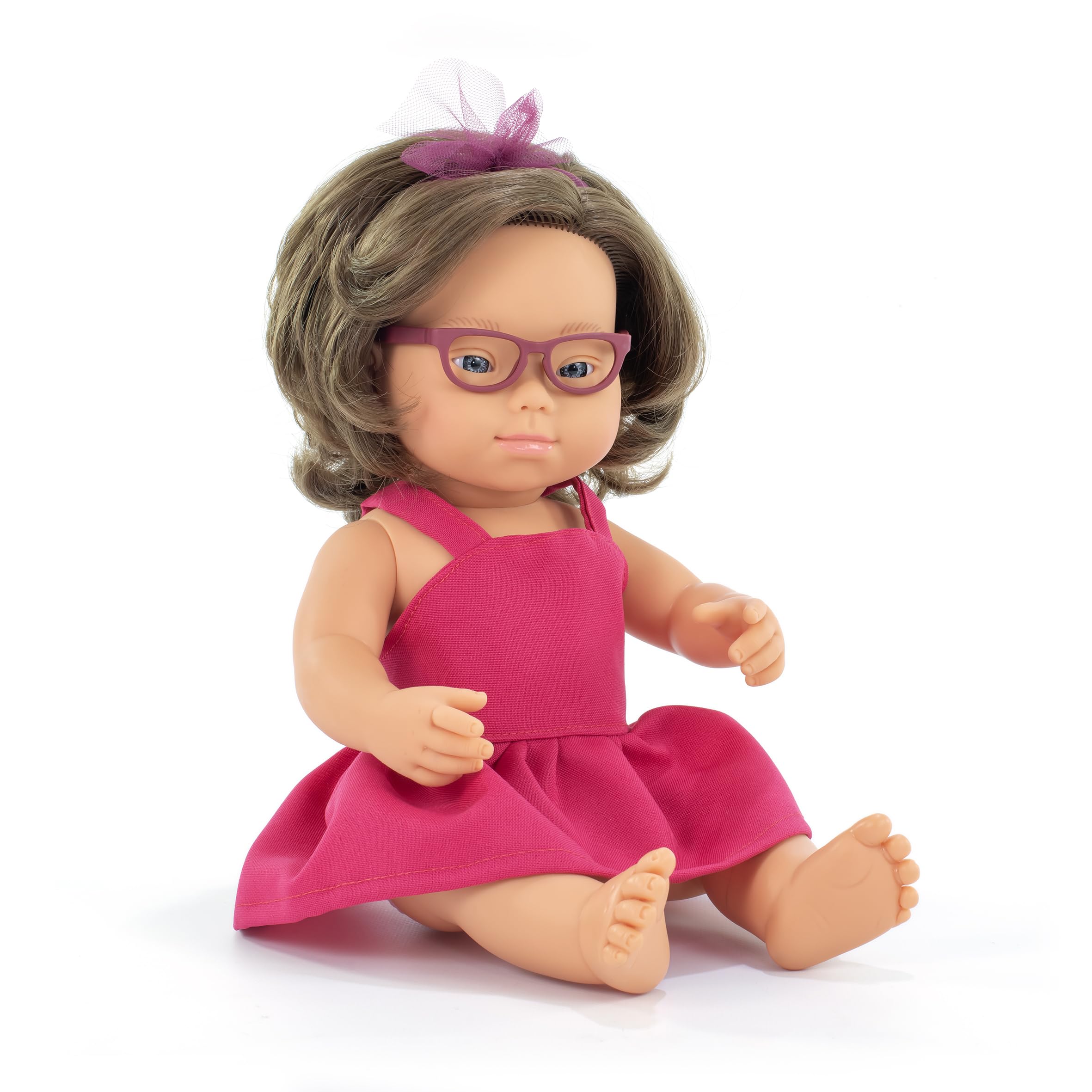 Miniland Baby Doll Caucasian Girl with down syndrome and glasses 38cm. Made in Spain with vanilla scent. Anatomically correct. My Friends & Me collection