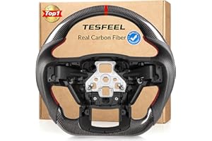 TESFEEL Carbon Fiber Steering Wheel for F150 2015-2020 D-shaped Flat-bottom Steering Wheel Preforated Leather Grip Hand-Stitc
