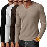 Neer 4 Pack Men's Thermal Cotton Long Sleeve Shirts Ribbed V Neck Tops Fall Winter Stretchy Slim Undershirt Base Layer