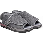 Happy Touch Men's Open Toe Foam Wide Diabetic Slippers Hook & Loop Closure Non-Slip Rubber Sole Flexible Orthotic Slippers Indoor/Outdoor Adjustable Soft Breathable