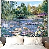 Accnicc Monet Water Lilies Tapestry Green Floral Plant Tapestries Aesthetic Monet Wall Art Posters Nature Flower Garden Landscape Small Tapestrys for Bedroom Living Room Dorm 60 x 44 Inch