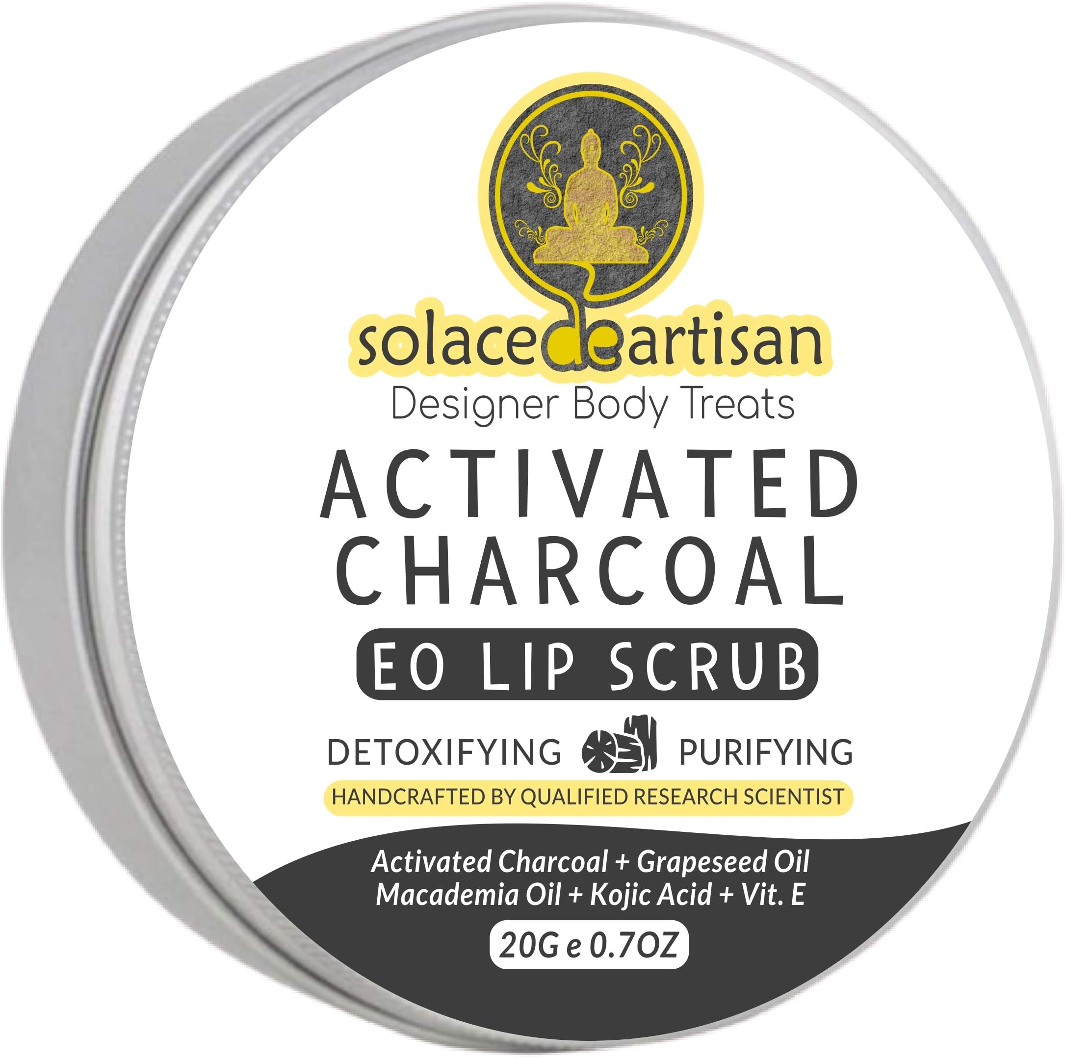SolaceDeArtisan Activated Charcoal Detoxifying & Purifying EO Lip Scrub, SuperValuePack 20g