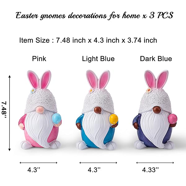 ANLEMIN EASTER GNOMES DECORATIONS BUNNY ELF FIGURINES FOR SPRING HOME TABLE DECOR -3PCS