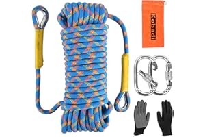 KOBADI Outdoor Climbing Rope 8MM/12MM 6 Colors 1M(3.2ft)-70M(230ft), Static Rock Climbing Rope with 2 Steel Hooks, Rappelling Rope for Outdoor, Hiking Safety Escape Rope, Rescue Parachute (Blue, 8mm-30m)