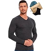 MERINNOVATION Merino Wool Base Layer Mens - 100% Merino Wool Shirts for Men Lite - Midweight Long Sleeve V Neck T-Shirt