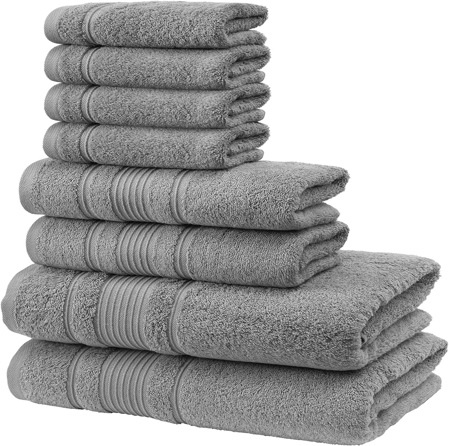 Qute Home Towel Set; 2 Bath Towels, 2 Hand Towels, and 4 Washcloths | Spa & Hotel Towels Quick Dry 100% Turkish Cotton Towel Sets for Bathroom, Shower Towel (Grey, Towel Set - Set of 8): Home & Kitchen