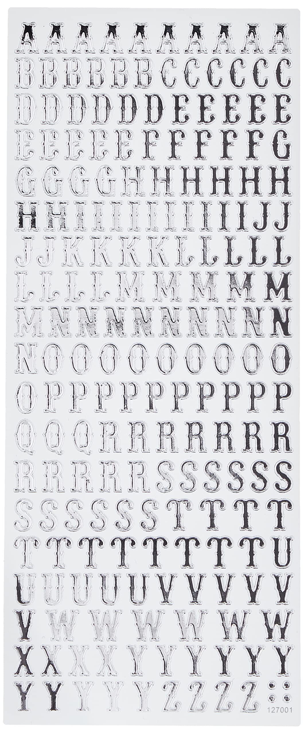 Anitas Outline Stickers, Traditional Alphabet, Silver on White, For Scrapbooking, Card Making, Kids Play, Homework, Art, Craft, Embelish, Decorative, Paper, Card, Glass, Metal, Plastic, Foam