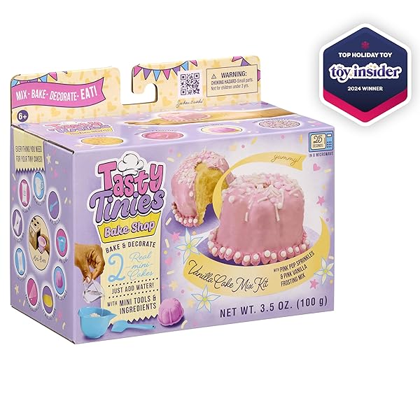 GOLIATH TASTY TINIES BAKE SHOP VANILLA CAKE MIX KIT WITH PINK POP SPRINKLES & PINK VANILLA FROSTING | BAKE & DECORATE 2 REAL MINI CAKES | INCLUDES MINI TOOLS & INGREDIENTS | AGES 6+