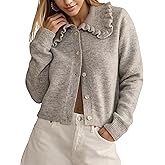 InterNos Womens Y2k Ruffled Collar Cardigan Sweaters Classic Button Down Long Sleeves Fall Sweater Crop Tops