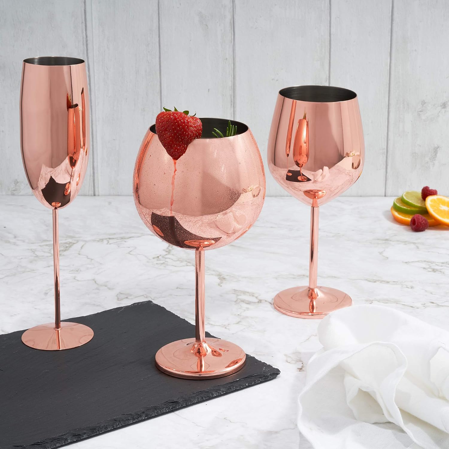 Oak & Steel, 4 Large Stainless Steel Wine Glasses in Copper Rose Gold, 500ml - Image 3