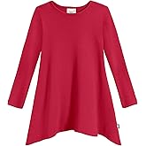 City Threads Sharkbite Girls Long Sleeve Tshirt Dress - Modern Stylish Tunic Top, 100% Natural Cotton Made in USA