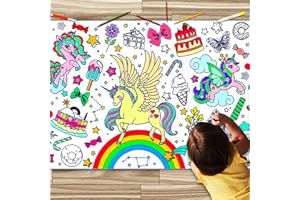 JUNQIU US JUNQIU Unicorn Coloring Table Cloth for Kids, 72 * 31Inch Giant Coloring Poster for Unicorn Birthday Decorations/Party Games/Birthday Activities/Crafts/Coloring Paper Roll