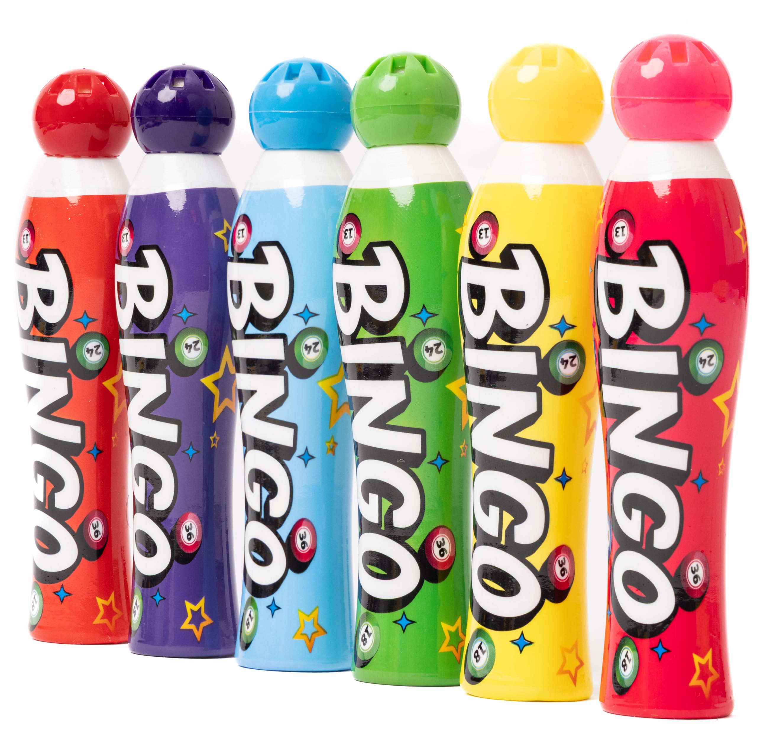 evelay Large Bingo Dabbers Pack of 6 | Mixed Colour Felt Tip Markers 40ml | Ticket Dobbers in Display Box | Smooth Clean Marking Pens for Bingo Games