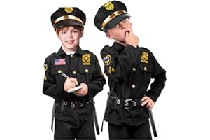 Kangaroo Police Costume for Kids – 12 Pc Black Cop Outfit with Hat, Badge, Handcuffs, Holster & More