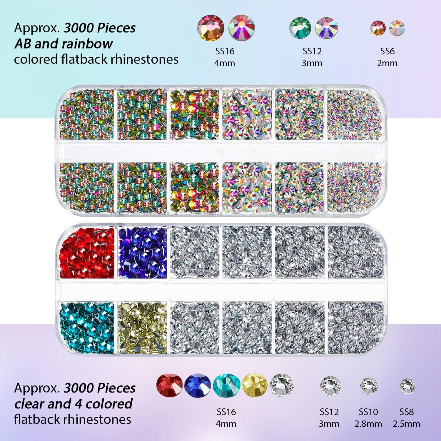 Sumind 9000 Pcs Hotfix Rhinestone Bedazzling Kit 12 Colors 5 Sizes Rhinestone Glass Crystal Gems with Tweezers and Picking Pen for DIY Crafts Manicure - Image 3