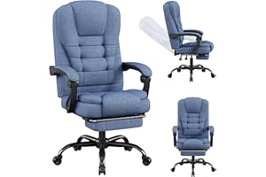 SITMOD Fabric Office Computer Task Chair- Ergonomic Desk Chair- High Back Executive Chair Height Adjustable with Footrest Lumbar, 360° Swivel Office Gaming Chairs with Flip-up Armrest Adult, Blue