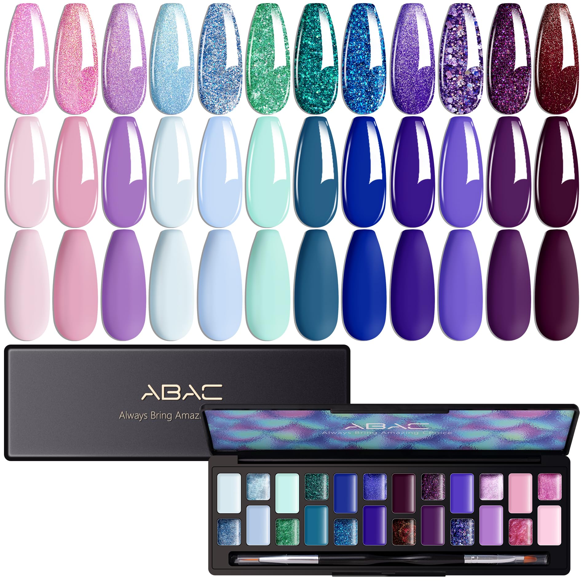 Photo 1 of ABAC Solid Gel Nail Polish,Ombre Gel Nail Polish,Pat Paint Nail Gel-24 Colors Blue Pink Purple Shimmer Hema Free Gel Polish w/Pro Brush Soak Off LED Gift for Women