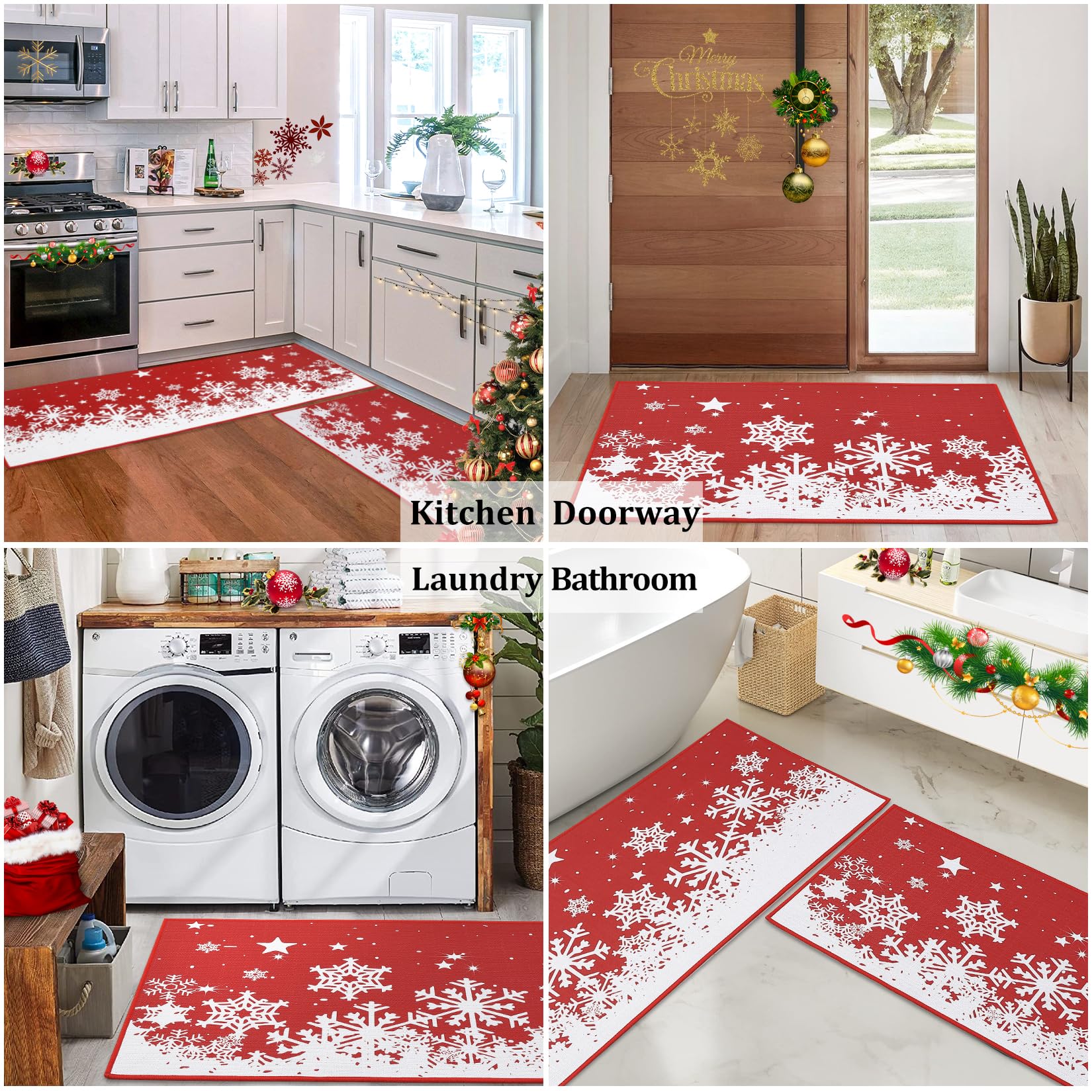 CAROMIO Christmas Kitchen Rugs Set of 2 Winter Holiday Xmas Snowflake Kitchen Floor Mats Non-Slip Doormat Runner Rug Decorative Kitchen Mat for Home Christmas Decor, 17"x29"+17"x47" - Image 7