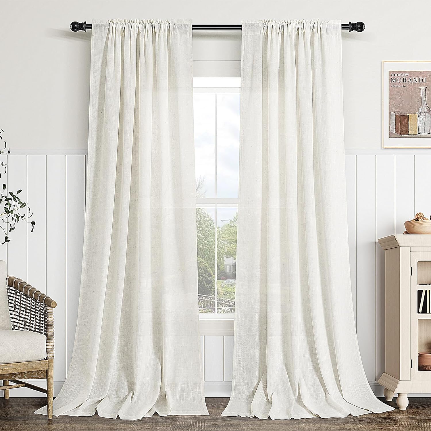 Window Treatments - Guken Natural Linen Curtains 90 Inches Long 2 Panels for Living Room Light Filtering Window Curtains Farmhouse Boho Draperies Earth Tone Textured Ivory Cream Sheer Curtain for Playroom Office