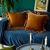 Glory Season Velvet Throw Pillow Cover Soft Decorative Luxurious Solid Square Cushion Case for Sofa Couch Bedroom Farmhouse,Pack of 2, 18 x 18 Inches, Golden Camel