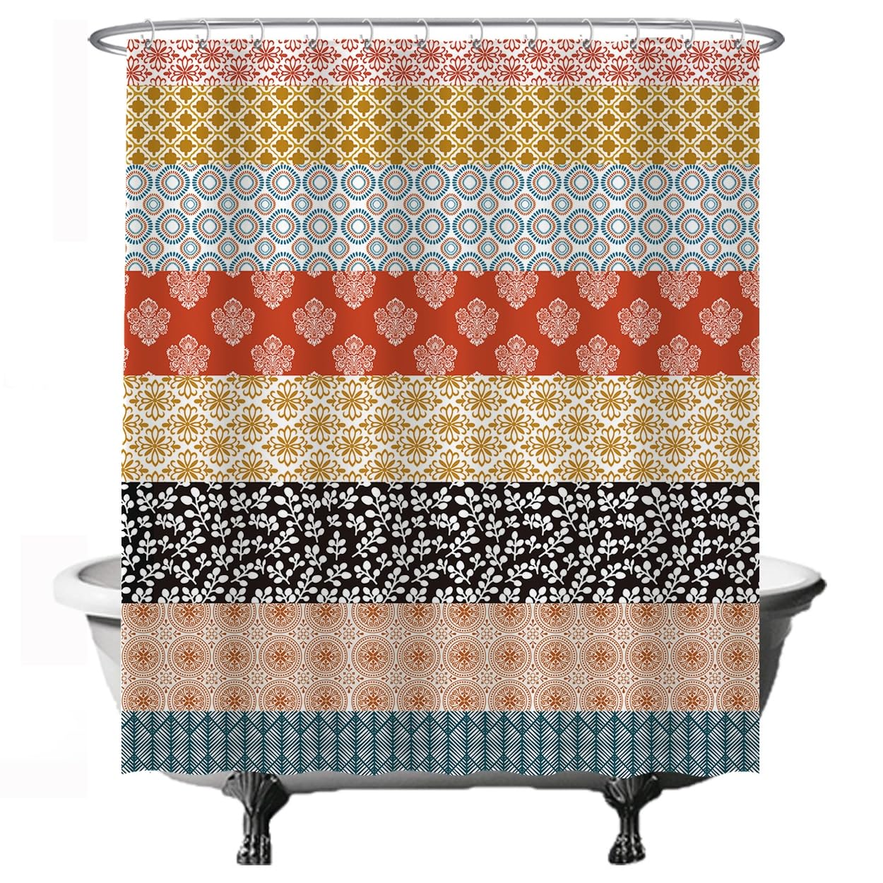 Ulticool Shower Curtain - Stripes Geometric Vintage Retro Boho Bohemian - 180 x 200 cm - Washable - Waterproof - Anti-Mould - with 12 Rings