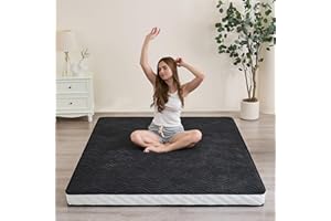 Zelladorra Japanese Floor Mattress, Quilted Futon Mattress with Anti-Slip Bottom, Foldable Floor Bed with Storage Bag and Straps, (Black, Full)