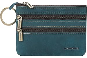 Jack&Chris Coin Purse Pouch for Men, Genuine Leather Coin Purse Zipper Pocket with Keychain Ring, Coin Bag for Men,JC301-Blue