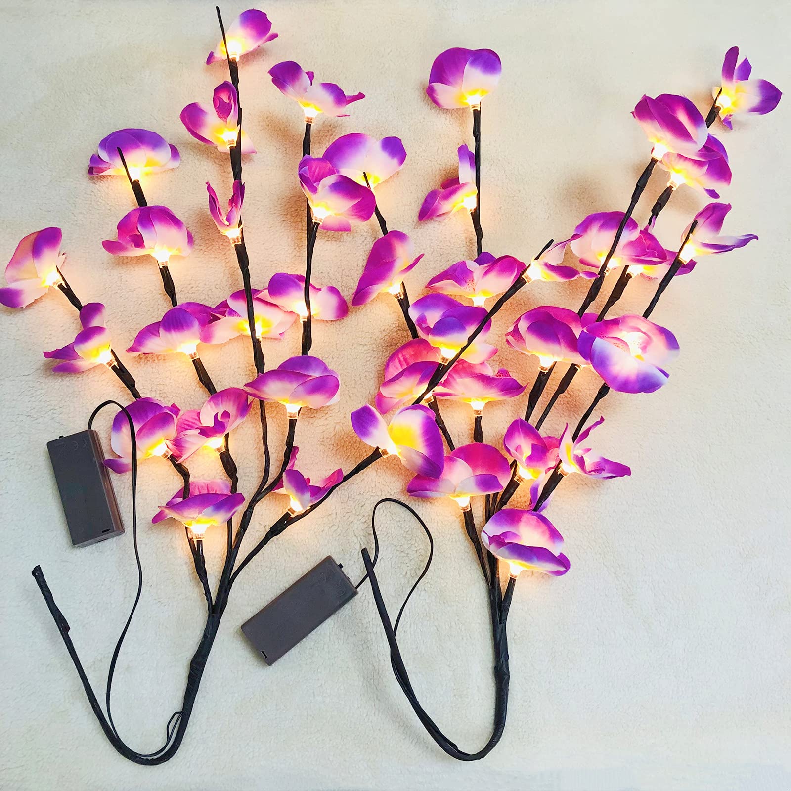 2 Pack LED Orchid Twig Lights Lighted Phalaenopsis Branch Lights Artificial Flower String Light for Home Shop Windows Vase Table Room Wedding Christmas (Pink Phalaenopsis)