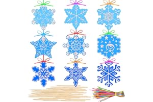 Qilery 126 Pcs Winter Snowflake Scratch Paper Arts Christmas Blue Scratch Ornaments Crafts Kits with Sticks and Ribbon for Winter Christmas Birthday Party Favors DIY Hanging Decoration