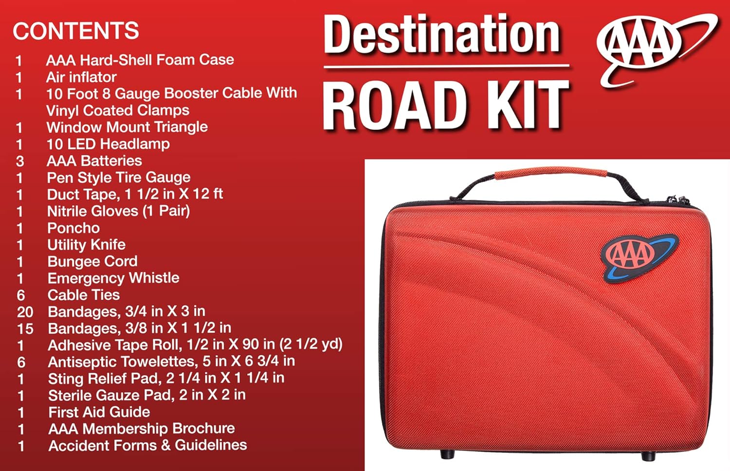 Lifeline AAA 4365AAA Destination Road, 68 Piece Emergency Car Tire Inflator, Jumper Cables, Headlamp, Warning Triangle and First Aid Kit: Automotive