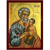 Saint Joseph Greek Orthodox Icon, Handmade Byzantine Christian Wall Art | Wood plaque mounted, ready to hang, ideal for baptism, wedding and name-day gifts, authentic devotional art