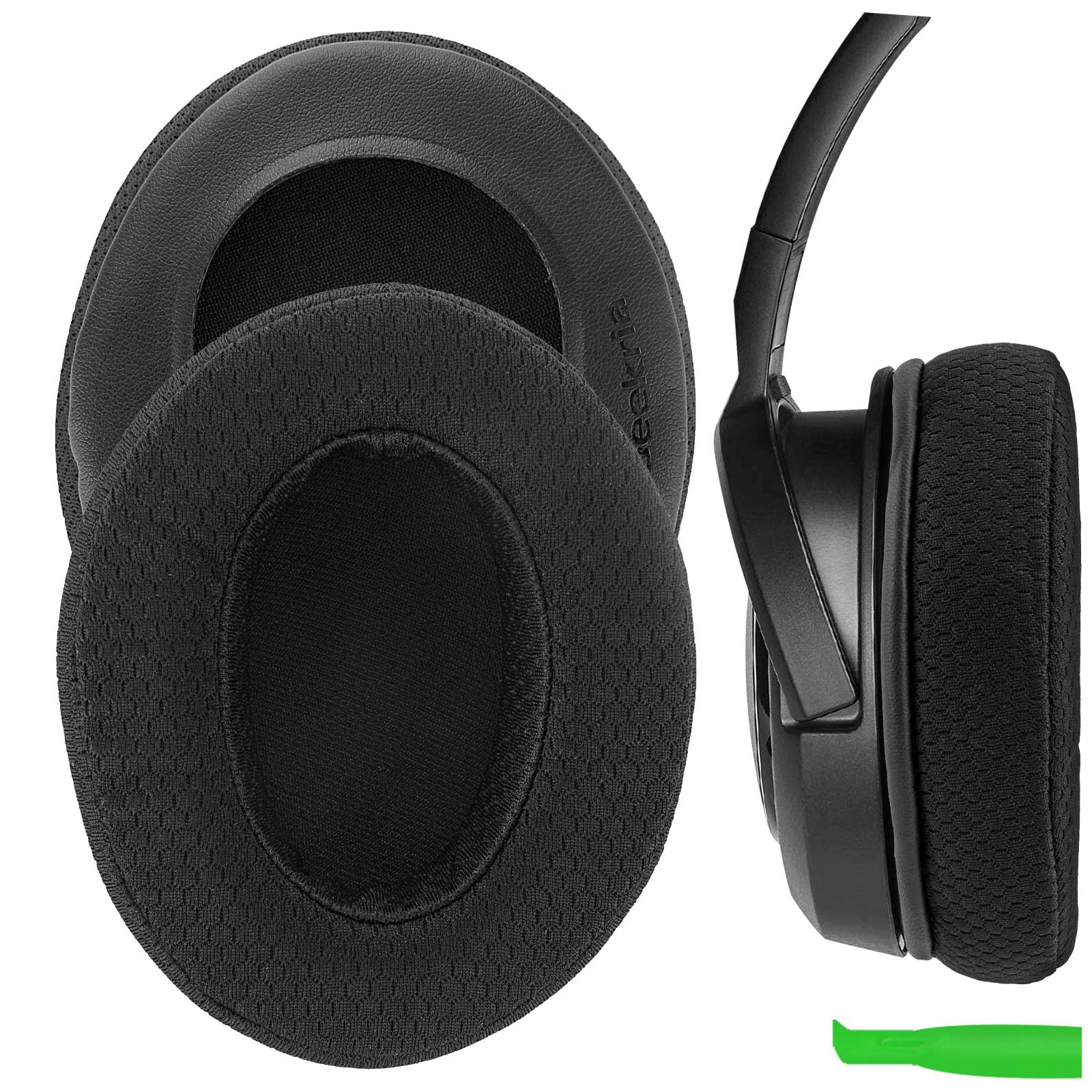 Geekria Comfort Extra Thick Mesh Fabric Replacement Ear Pads for Corsair HS35, HS40, HS45 Headphones Ear Cushions, Repair Parts (Black)