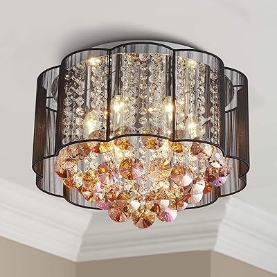 Buy Bestier Modern Crystal Raindrop Black Drum Chandelier Lighting Flush Mount Led Ceiling Light Fixture Lamp For Dining Room Bathroom Bedroom Livingroom 6 E12 Led Online In Turkey B08b1rls48