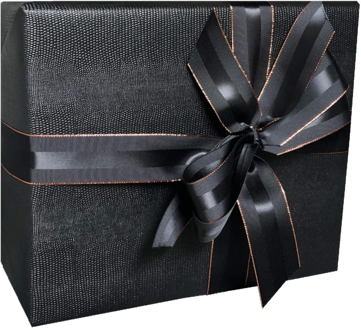 Black Grosgrain Ribbon with Rose Gold Border, 1 1/2 Inch, 30 Yards, Double Face, 1.5 Inch Finely Woven Premium Fabric Ribbon with Copper Trim for Christmas Gifts, Masculine Gifts, Crafts