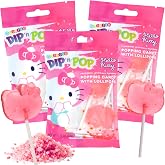 Hello Kitty Lollipops with Popping Candy, Halloween Treats, 3 Pack | Trick-Or-Treat Alternatives, Spooky Goodie Bag Fillers, Costume Party Favors, Strawberry Flavor, Crackling Candy Crystals
