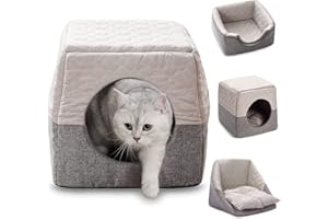 DREAMSOULE Cat Cosy Cube Lgloo Bed, 3-in-1 Foldable Cat Dog Soft Sofa Cave Bed,Cool and Warm Tent Cave Microfiber Bed House with Removable Washable Cushion Pillow for Indoor Cats Small Dogs Puppy Pets