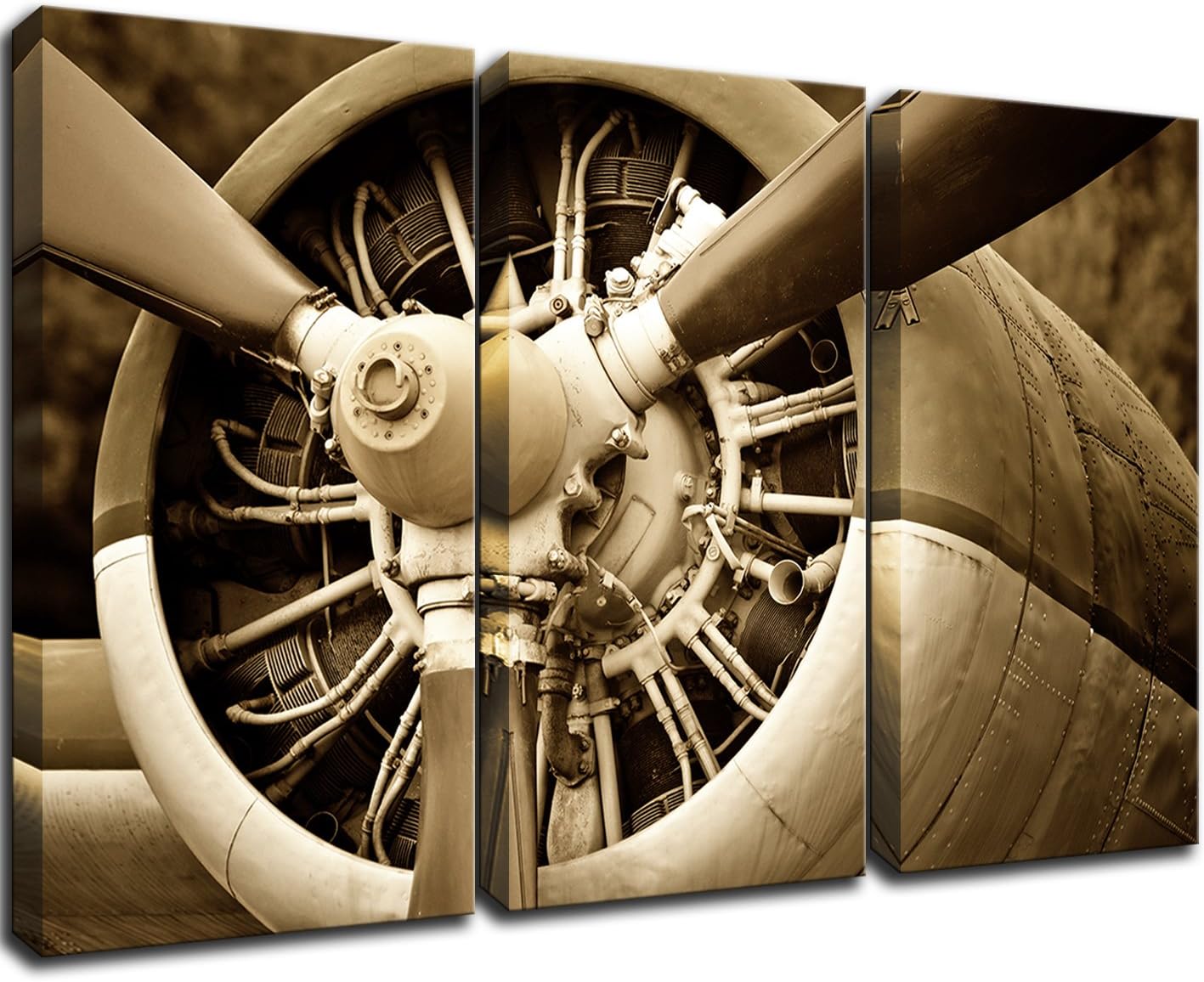KLVOS 3 Piece Vintage Airplane Art Canvas Wall Decor Retro Plane with Propeller Close-up Picture Modern Paintings Artwork Stretched and Framed for Living Room Home 16