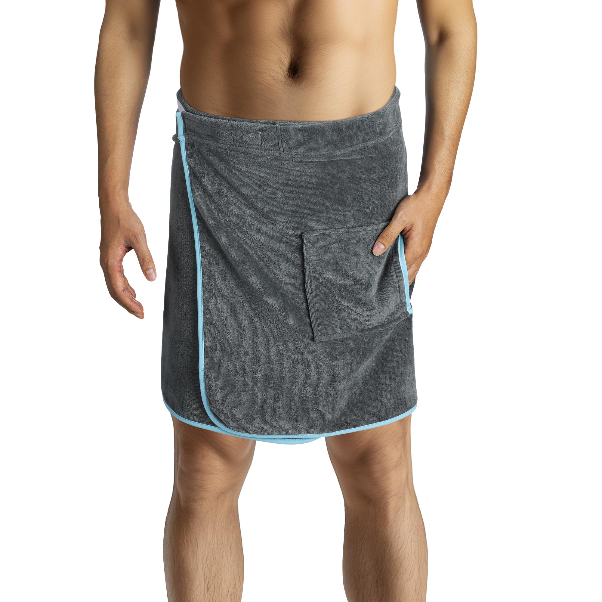 HOMELEVEL Men's Towel Wrap - Quick Dry Gym and Sauna Towel for Spa - Cotton Wrap Around Bath Towels for Men - with Hook-and-Loop Fastening & Pocket