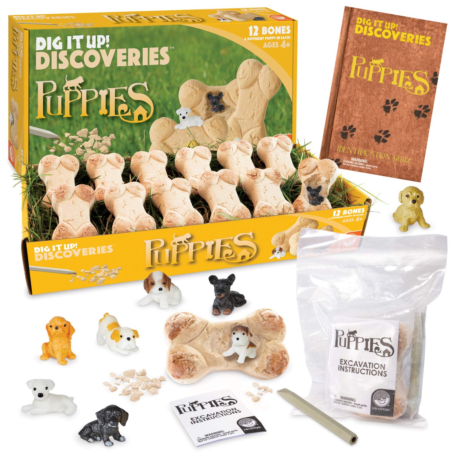 MindWare Dig It Up! Discoveries (Puppies) - Kit Includes Includes 12 Individually Wrapped D Bone Dig Eggs, 12 chiseling tools and Instructions - Ages 4 and up