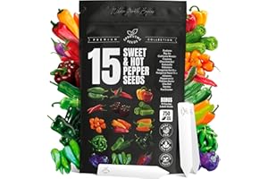 SPROUTME SEEDS 15 Sweet & Hot Pepper Seeds Vegetable Variety Pack Home Garden Kit Plant Markers 750+ Non-GMO Heirloom Indoor Hydroponic Outdoors Planting Cayenne Banana Habanero Jalapeno Cubanelle Bell Rare Peppers