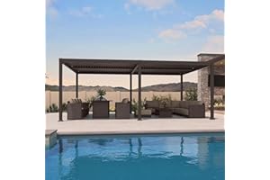 PURPLE LEAF 13' x 20' Louvered Pergola Outdoor Adjustable Louvre Shade Modern Patio Aluminum Pergola with Retractable Roof for Deck Backyard Garden Hardtop Gazebo