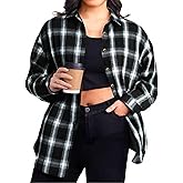 BLANCHES Plus Size Flannel Shirts for Women Lightweight Plaid Shirt Button Down Blouses Casual Boyfriend Shacket