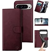 DuckSky compatible with Google Pixel 10 Pro XL 6.8" Genuine Leather Wallet case【RFID Blocking】【4 Credit Card Holder】【Real Leather】Flip Book Phone case Cover Women Men for Pixel 10 Pro XL case Wine Red