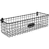 Spectrum Wall Mounted Wire Basket with Label Matte Black, Vintage Wire Basket Wall Mount Organizer for Kitchen Bathroom Laundry Pantry, Durable Steel Wall Mount Storage Basket