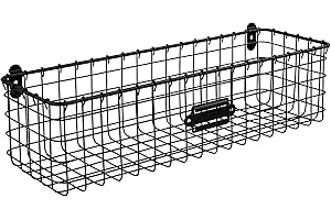 Spectrum Wall Mounted Wire Basket with Label Matte Black, Vintage Wire Basket Wall Mount Organizer for Kitchen Bathroom Laundry Pantry, Durable Steel Wall Mount Storage Basket