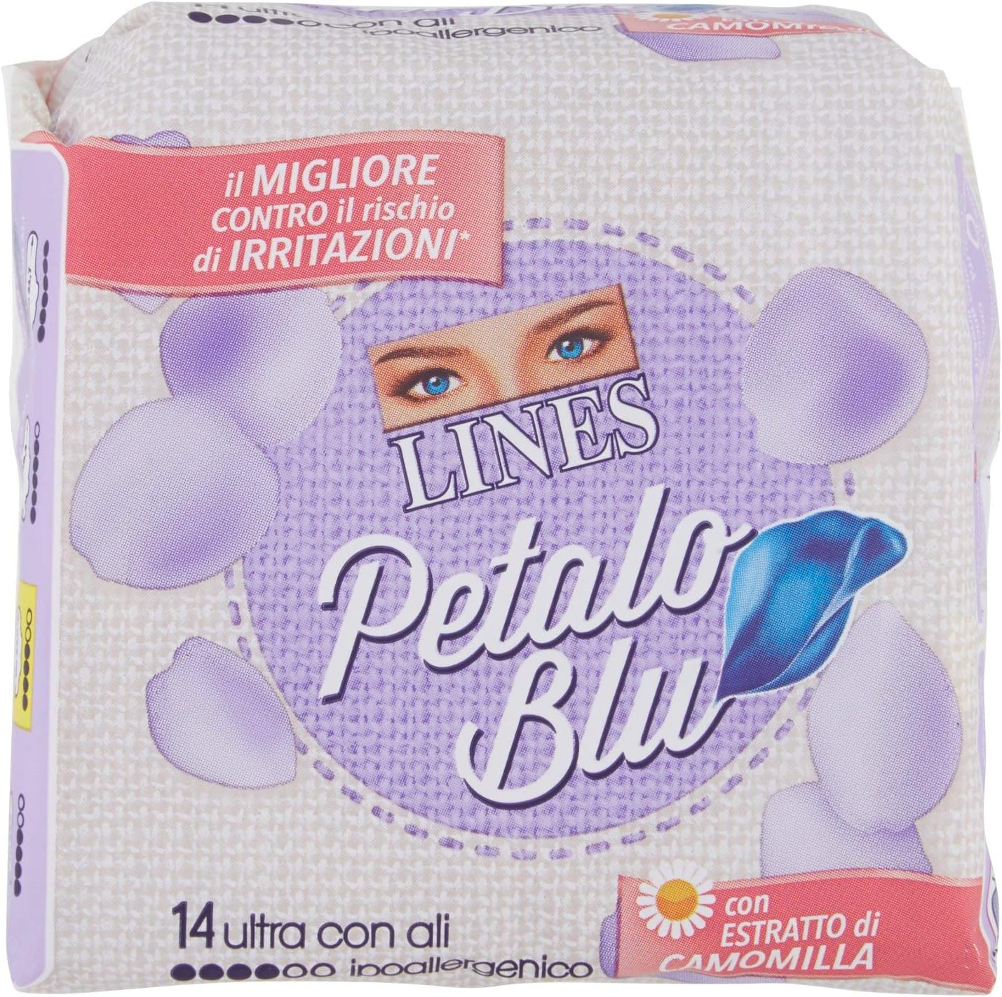 Lines – Absorbent Petal Blue, Ultra with Wings, Hypoallergenic, The Best Against The Risk of Irritation – 14 Pieces