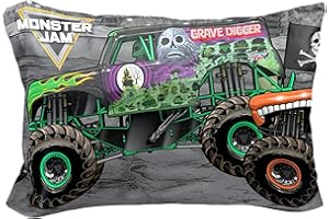 Jay Franco Monster Jam Grave Finish Line 1 Single Reversible Pillowcase Features Grave Digger, Megalodon, & El Toro Loco - Double-Sided Kids Super Soft Bedding