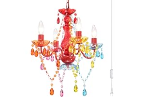 ALIGHTING Plug in Chandelier Lighting with Cord Colorful Chandelier Light Fixtures 4 Lights Acrylic Chandelier Small Crystal Chandeliers for Bedrooms