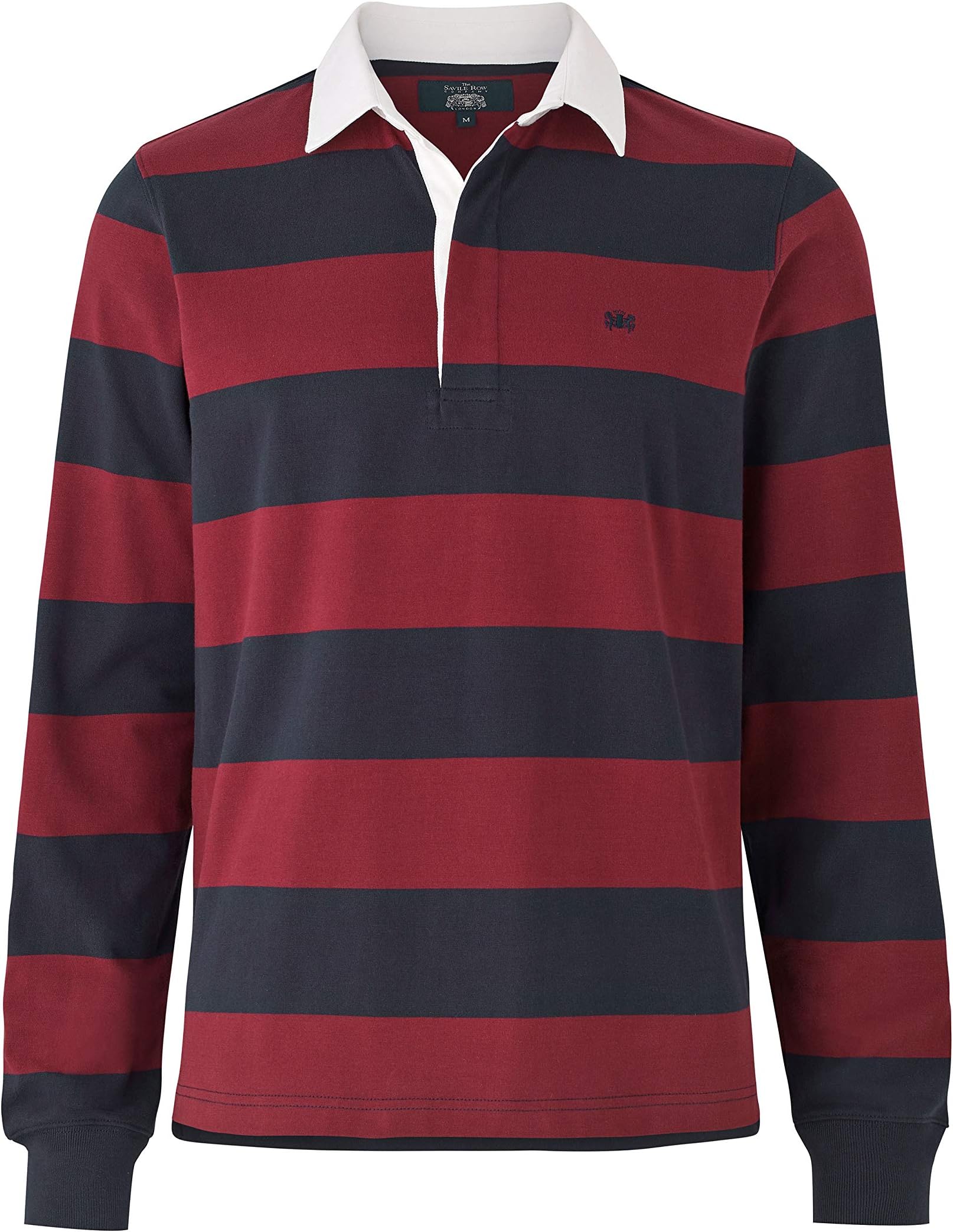 Savile Row Company Men's Navy Burgundy Striped Rugby Shirt